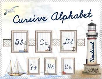 Preview of Nautical Cursive Alphabet Posters * Classroom Decor, Ocean, Rustic-Display