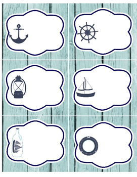 Preview of Nautical LABELS - 2 pgs: 1 pg medium, 1 pg large - red white blue - organization