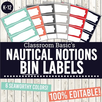 Preview of Nautical Notions Printable Bin Labels (Editable!) - 6 Colors!