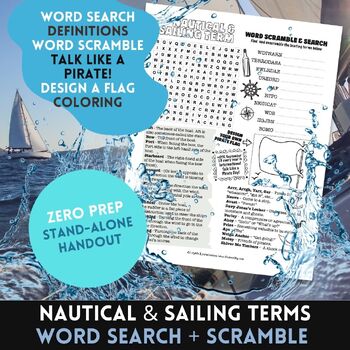 Preview of Nautical & Sailing Terms - Word search + Word Scramble + Talk Like A Pirate
