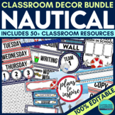 Nautical Theme Classroom Decor Bundle Coastal Editable Preppy Ocean Decorations