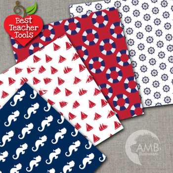 Digital Papers Nautical Digital Papersred White And Blue