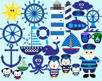 Preview of Nautical sailing boat ocean anchor hat sailor bunting birthday party Clipart-027
