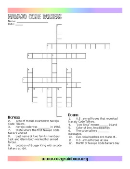 Preview of Navajo Code Talkers Fun Facts Crossword Puzzle Active Listening Comprehension