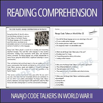 Preview of Navajo Code Talkers in World War 2 - Reading Comprehension Activity