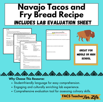 Preview of Navajo Taco Recipe & Lab Evaluation-Native Americans, FACS, FCS, Cooking