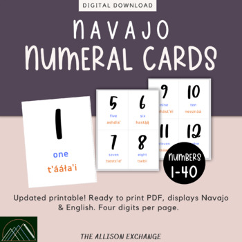 Preview of Navajo and English Number Flash Cards Set 1-40 Updated!