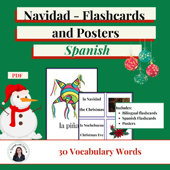 Preview of Christmas Navidad - Spanish Printable Classroom Decor: Flashcards and Posters