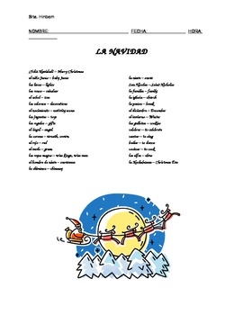 Preview of "Navidad" (Christmas) Vocabulary Handout