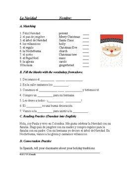 Preview of Navidad Fun Worksheet - Christmas in Spanish