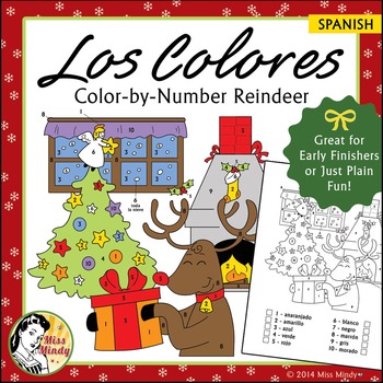 Preview of Navidad - Los Colores Spanish Christmas Colors Color by Number Worksheet