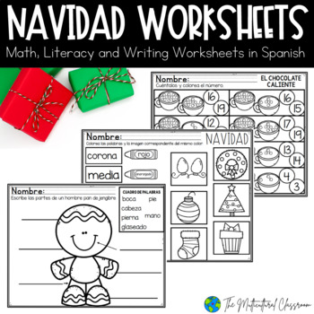 Preview of Navidad Worksheet Packet | Christmas Reading, Math and Writing Packet in Spanish