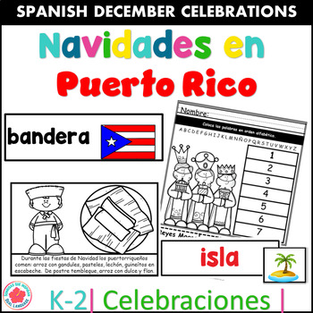 Preview of Navidad en Puerto Rico Cuento Hojas de Trabajo Manualidad Centro Vocabulario