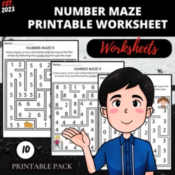 Navigate Numbers with Fun: Printable Number Maze Worksheet Pack | TPT