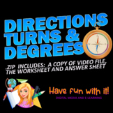 Navigation - Directions Turns and Degrees.  Video, Workshe