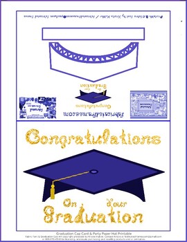 Preview of Navy Blue Graduation Cap Party Hat Card Printable Gold Congratulations Graduatio
