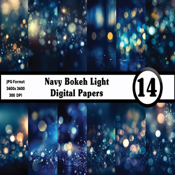Preview of Navy Bokeh Light Digital Paper Pack - 14 Different Backgrounds Clip Art