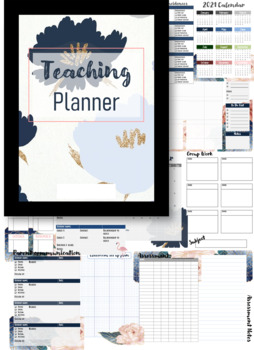 Preview of Navy Floral Teaching Planner: Ready-to-print - Aust. friendly teacher Edition