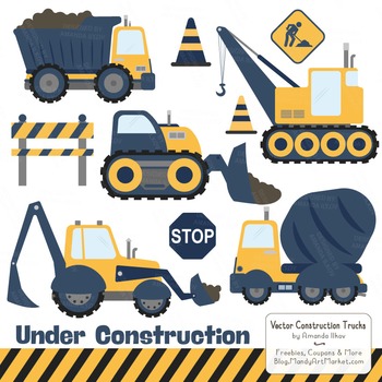 Navy & Lemon Construction Clipart & Vectors by AmandaIlkov | TpT