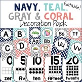 Navy, Teal, Gray, and Coral Polka Dot Decor Pack