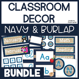 Navy and Burlap Classroom Decor Pack BUNDLE