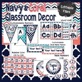 Navy and Coral Classroom Decor Bundle