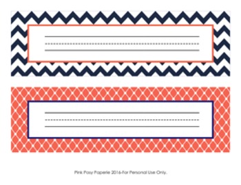 Navy And Coral Desk Name Plates By Pink Posy Paperie Tpt