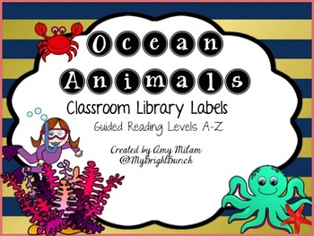 Navy and Coral Ocean Animal Library Labels by MyBrightBunch | TPT