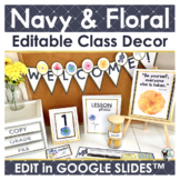 Navy and Floral Classroom Decor Editable