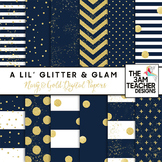 Navy and Gold Glitter and Glam Digital Papers Set