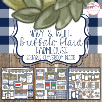 Preview of Navy and White Buffalo Plaid - Editable Classroom Decor