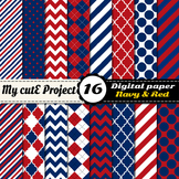 Navy blue and red DIGITAL PAPER - Scrapbooking- A4 & 12x12