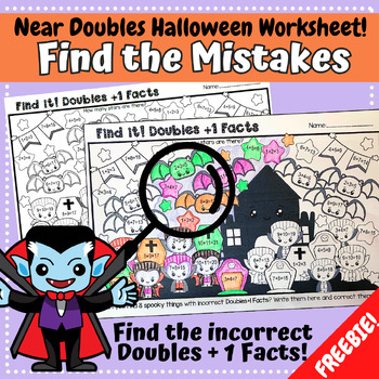 Preview of Near Doubles Halloween worksheet - I Spy Activity - Addition FREEBIE!