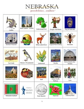 Preview of Nebraska Bingo:  State Symbols and Popular Sites