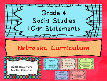 Preview of Nebraska Grade 4 Social Studies I Can Statement Posters White Background