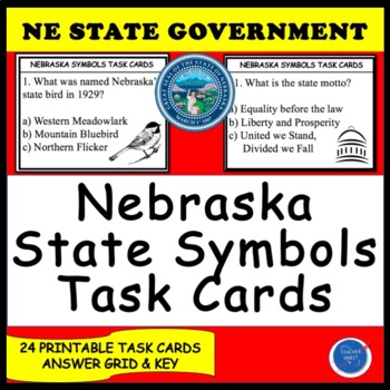 Preview of Nebraska State Symbols Task Cards | Natural Resources Government Icons