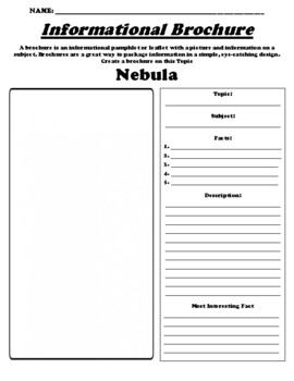 Preview of Nebula "Informational Brochure" Worksheet & WebQuest