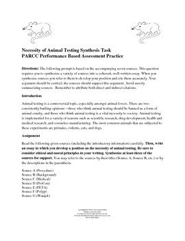 Preview of Distance Learning - Necessity of Animal Testing:  A PARCC Synthesis Prompt