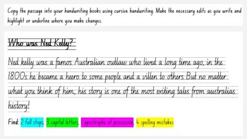Preview of Ned Kelly Editing Passage- Cursive Handwriting