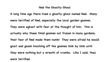 Preview of Ned the Ghastly Ghoul: Decodable Text Silent Letters: kn, gn, wr, gh, gu, -mb
