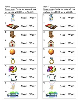 Preview of Needs and Wants - Worksheet and EASEL Activity