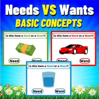 Needs VS Wants. Basic Concepts for K & Prek kids. Printable Task Cards