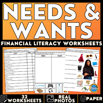 Preview of Needs & Wants Financial Literacy Worksheets - Life Skills Budgeting & Economics