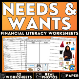 Needs & Wants Financial Literacy Worksheets - Life Skills 