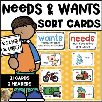 Preview of Needs and Wants Picture Sort Cards for Kindergarten & First Grade Social Studies