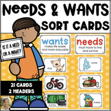 Needs and Wants Picture Sort Cards for Kindergarten & Firs