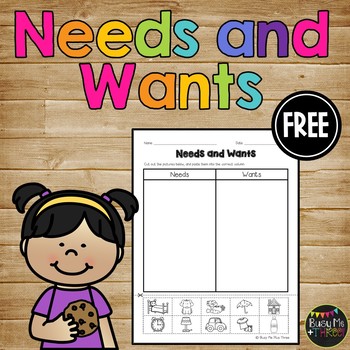 Preview of Needs and Wants Cut and Paste Worksheet for Kindergarten | 1st Grade | 2nd Grade