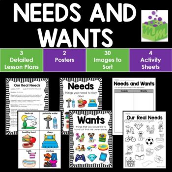 Preview of Needs and Wants- Lessons Plans and Activity Sheets *NO PREP