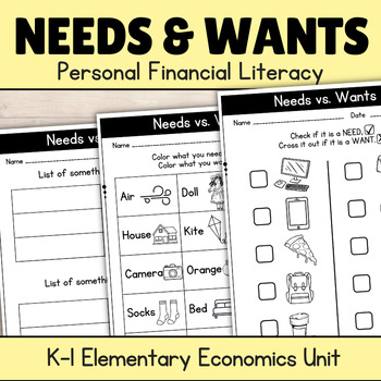 Preview of Needs and Wants Personal Financial Literacy Elementary Economics Unit
