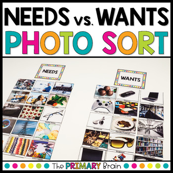 Preview of Needs and Wants Picture Sort with Real Photos and Writing Extension Activities
